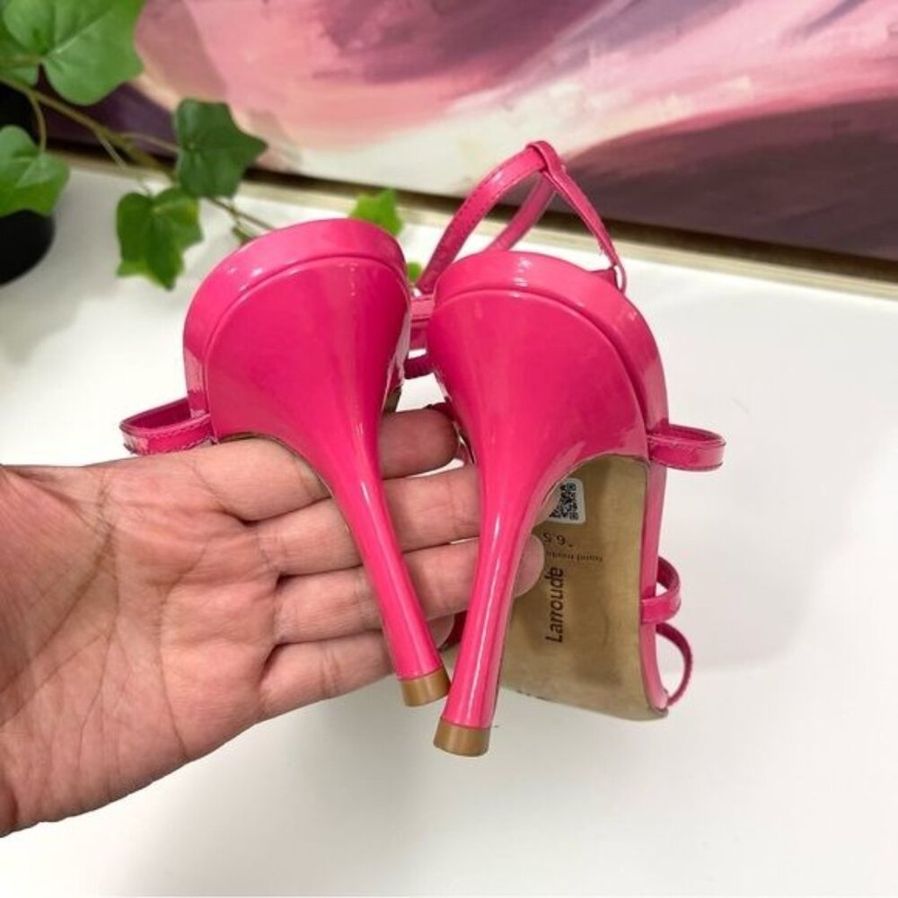 Larroude Serena Strappy Stilettos  Sandal in Patent Pink Size 6.5 - Picture 9 of 14